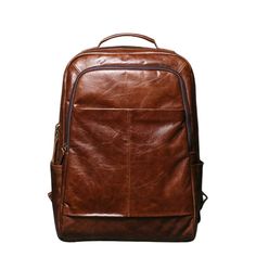 This Vintage backpack is made of genuine Cow leather. Cow leather is characterized by its soft feeling and color effect. Your bag will look like new for a lifetime! It is easy to treat the leather with a soft cloth. Effectively protects the contents of the bag, safe and secure. Furthermore, this leather backpack has a convenient pocket for your smartphone. Your browser does not support our video. Classic Leather Backpack is designed to fulfill all your business needs Whether it is work or travel Large Capacity Leather Business Backpack, Leather Backpack For Trip, Leather Laptop Bag With Large Capacity, Classic Leather Backpack With Large Capacity, Leather Softback Backpack With Zipper Closure, Casual Leather Backpack For Business, Leather Backpack With Large Capacity, Casual Business Backpack In Soft Leather, Casual Soft Leather Backpack For Business