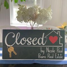 a sign that says closed by nicole paul barro real estate with flowers in the background