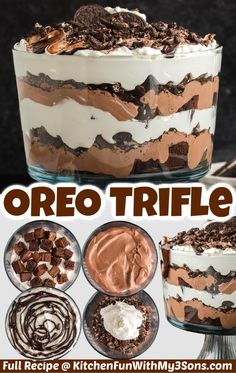 an oreo trifle with chocolate and marshmallows in the bottom layer