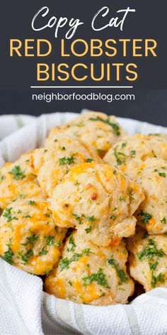 red lobster biscuits in a white bowl with text overlay