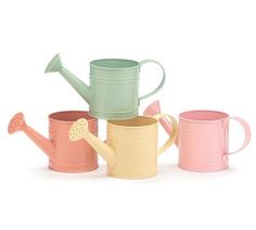 Spring Watering Can Planters: Assorted - 9743490 - pink - The Wreath Shop Can Planters, Mini Watering Can, Ceramic Crock, Wreath Making Supplies, Watering Cans, Spring Pastels, Teal Yellow, Spring Color, Pink Tulips