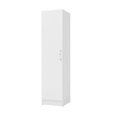 a tall white cabinet with a door on one side and a drawer on the other