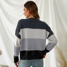 Mix up your off-duty look with this knit sweater featuring a classic striped pattern, colorblock design, round neckline, long sleeves, and ribbed trim. Complete the look with a pair of high-rise jeans and sneakers. Step into this fall and winter sweater and embrace its versatile charm, perfect for any occasion where you want to radiate elegance and confidence. Product Code: CAA06A2H002AJ/CAA06A2H002HA/CAA06A2H002TS/CAA06A2H002AB/CAA06A2H002JG/CAA06A2H002RP/CAA06A2H002AP Fall Striped Crew Neck Sweater, Striped Color Block Sweater For Winter, Winter Striped Color Block Sweater, Winter Crew Neck Sweater With Contrast Color, Fall Crew Neck Sweater With Color Matching, Striped Crew Neck Sweater For Fall, Trendy Crew Neck Sweater With Contrast Color, Striped Color Block Tops For Winter, Striped Color Block Sweater For Layering