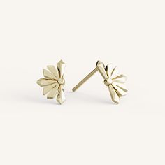 Athens studs feature a decorative floral shape with pointed edges and friction backs. Athens, Types Of Metal, Yellow Gold, Floral, Gold