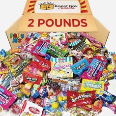 a box filled with lots of different types of candy