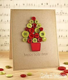 a card with buttons in the shape of a christmas tree