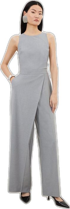 Elegant Gray Short Length Bottoms, Elegant Short Length Solid Pants, Elegant Shorts In Solid Color, Elegant Knee-length Pants For Workwear, Elegant Fitted Knee-length Pants, Slingback Heel, Jumpsuit Fashion, Karen Millen, Wide Leg Jumpsuit