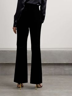 TOM FORD Cotton-velvet flared pants Chic Velvet Bottoms For Formal Occasions, Black Fitted Velvet Pants, Fitted Velvet Work Pants, Fitted Black Velvet Pants, Chic Velvet Formal Pants, Fitted Velvet Pants For Work, Elegant Velvet Bottoms For Workwear, Elegant Velvet Trousers, Elegant Straight Velvet Pants