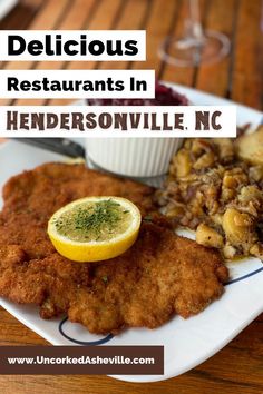 Best Hendersonville Restaurants with picture of Haus Heidelberg German Restaurant breaded schnitzel on plate with fried potatoes and red cabbage garnished with lemon slice Sushi Fine Dining, Best Mexican Restaurants, Hendersonville Nc, Eat Lunch, Restaurant Guide, Best Bbq, Asheville Nc, Mexican Restaurant