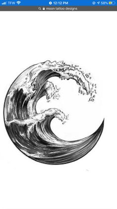 a drawing of a wave in black and white