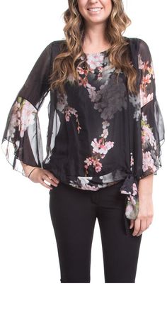 Mayra Silk Blouse - Shop Gigi Moda - Made in Italy # 100% Silk Italy Women, Bell Sleeve Blouse, Floral Print Blouses, Print Blouse, Women Tops, Black Blouse, Silk Blouse, Bell Sleeve, Bell Sleeves