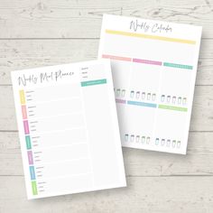 two printable meal planner pages on top of each other