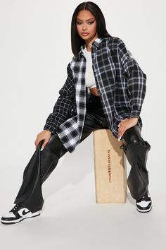 Available In Black/White And Red/combo. Flannel Top Long Sleeve Collared Button Down Contrast Plaid Detail Oversize Non Stretch Disclaimer: Plaid Print Placement May Vary. Self: 65% Cotton 35% Polyester Contrast: 65% Polyester 35% Cotton Imported | Mixed Emotions Mixed Feelings Flannel Top in Black/White size Small by Fashion Nova White Plaid Shirt Outfit, Flannel Shirt Outfit Women, Flannel Shirt Outfit, Black Flannel Shirt, Plaid Shirt Outfits, Oversized Plaid Shirts, Flannel Fashion, Mixed Emotions, Mixed Feelings