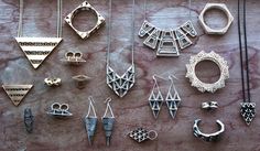 The Best 3D Printed Jewelry - Design Milk San Francisco-based Fathom & Form Jewelry uses a combination of techniques, including 3D printing, to create their architecture inspired line of geometric jewelry. 3d Printing Fashion, 3d Jewelry, 3d Printed Jewelry, Moda Paris, Printed Jewelry, Artisan Earrings, Jewelry Studio, Design Milk