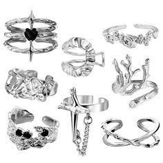 PRICES MAY VARY. Y2K RINGS:Vintage Chunky Silver Ring Set - 8pcs Non-Tarnish Rings for Women, Adjustable Stacking Aesthetic Jewelry Gift COQUETTE ACCESSORIES:Upgrade your aesthetic with our 8-piece Y2K rings set, featuring vintage and chunky silver rings that are perfect for stacking and adjusting to your preferred fit. GRUNGE ACCESSORIES:Accessorize like a true Y2K queen with our non-tarnish ring sets for women, designed to add a touch of retro glam to any outfit. UNIQUE DESIGN：Make a statement with our thick, chunky rings that are perfect for knuckle stacking and feature a beautiful gold finish for a touch of luxury. SERVICE：For any issues with the product, please feel free to contact us 24 hours a day and we will be happy to serve you Silver Y2k Jewelry, Chunky Silver Rings Aesthetic, Chunky Silver Ring, Chunky Silver Jewelry, Rings For Women Aesthetic, Silver Chunky Rings, Chunky Rings Silver, Grunge Rings, Accessories Grunge