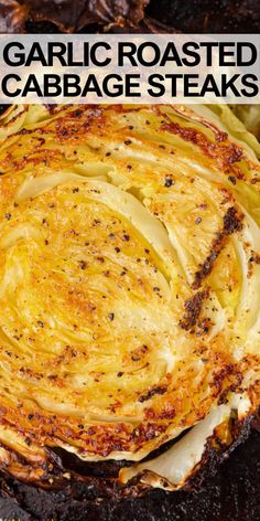 garlic roasted cabbage steaks with text overlay