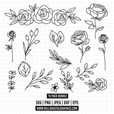 flowers and leaves are drawn in the shape of an outline