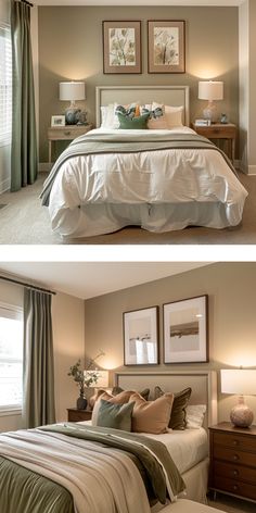 two pictures of the same bedroom in different rooms