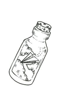 a drawing of a message in a bottle