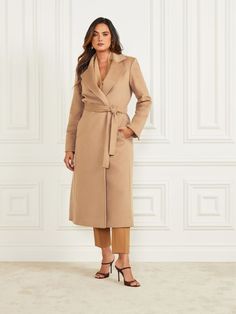 Annie Wool Coat | Marciano Elegant Wool Coat With Belted Cuffs And Lapel Collar, Office Wool Coat With Notch Lapel And Belted Cuffs, Elegant Outerwear With Self Belt And Notch Lapel, Elegant Outerwear With Notch Lapel And Self Belt, Fitted Wool Coat With Belted Cuffs For Office, Elegant Wool Coat With Belt And Notch Lapel, Elegant Office Outerwear With Tie Waist, Elegant Workwear Outerwear With Self Belt, Elegant Outerwear With Self Belt For Work