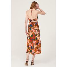 Multicolored floral satin (100% Polyester). Lining (100% Polyester). Slip. Sleeveless. Halter neck. Back zipper closure. 54" from shoulder to hemline. Imported. Ankle Heels, Rent The Runway, Closet Designs, Halterneck Dress, Halter Neck, Satin, Zipper, Floral, Fashion Design