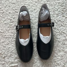 Black; Size 9; Brand New In Original Packaging; Never Worn Black Mary Jane Flats Medium Width, Black Mary Jane Flats With Almond Toe, Black Slip-on Flats With Buckle Closure, Black Mary Jane Flats For Formal Occasion, Black Flats With Leather Sole, Black Flats With Leather Sole And Low Heel, Madewell Shoes, Mary Jane Flats, Flat Color