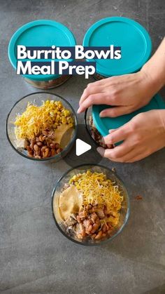 the burrito bowls meal prep is ready to be eaten and put into their plates