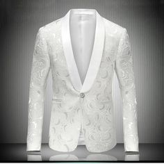 Blazer For Wedding, White Blazer Men, Wedding Dress Jacket, Blazer Rose, Wedding Blazers, Prom Tuxedo, Singer Fashion, Luxury Jacket, Embroidered Rose