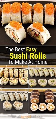 The Best Easy Sushi Rolls To Make At Home Sushi Rolls With Crab Meat, Salmon Cream Cheese Sushi Roll, No Seafood Sushi, Dragon Roll Sushi Recipe, Soy Paper Sushi Rolls, Sushi Recipes Tuna, Sushi Fillings Ideas, Diy Sushi Rolls Easy