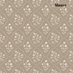 a brown and white flower pattern with the word mauve on it's side