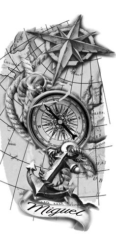 a drawing of a compass and an eagle on a map with the word time written below it