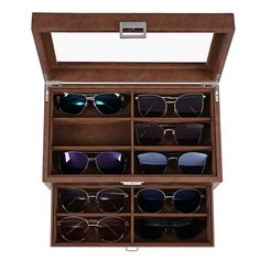 PRICES MAY VARY. Faux Leather Imported TOP-NOTCH CRAFT: The sunglasses organizer box is made of premium faux leather , interior is covered with soft flannel lining, The sealed design can prevent your favorite sunglasses ,eyeglasses from dust, damage; Metal buckle for open and close it in seconds with one handed operation, very convenient and no time consuming ORGANIZE YOUR SUNGLASSES: Nothing more frustrated than having all sunglasses around drawers and rooms. This eyeglass organizer has enough Eyewear Display, Mens Jewelry Box, Sunglasses Organizer, Sunglasses Box, Collectible Knives, Men Eyeglasses, Soft Flannel, Display Case, Leather Interior