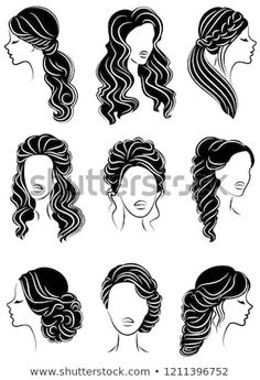 the silhouettes of women's hair in different styles and colors on white background