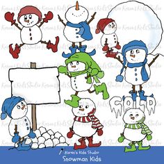 snowman kids clipart set for commercial use in digital stamping and cutting machines