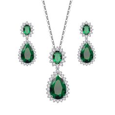 Lavencious Teardrop Dangle with AAA Emerald Green Cubic Zirconia Neckl Gatsby Earrings, Dangle Necklace, Earring Sets, Cartilage Earrings Hoop, Crescent Moon Earrings, Zirconia Necklace, Cubic Zirconia Necklace, Dangle Necklaces, Women's Jewelry Sets