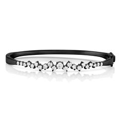 white diamond constellation hinged huggie bangle<br>in 18k black gold, head on view <span class='visuallyhidden'>Call or text 323-404-2959 if you need shopping assistance.</span> Bangle Design, Black Diamond Bracelet, Casual Luxe, Look Rock, Chain Bracelets, Bangle Designs, Black Diamonds, Bespoke Jewellery, Diamond Bangle