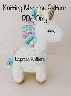 a crocheted unicorn is shown with the text knitting machine pattern pop only