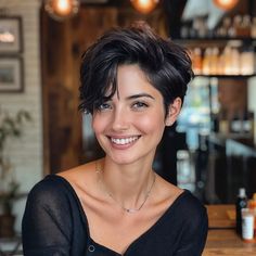 Wavy Short Pixie Hairstyles, Short Pixie Long On Top, Long Pixie Haircut Round Face, 360 Pixie Haircut, Pixie Side Part, Women’s Short Haircuts, Short Mom Cuts, Long Pixie Cut Thick Hair, Women's Short Hairstyles