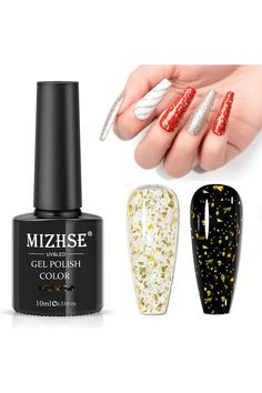 MIZHSE Gold Glitter Top Coat Gel Nail Polish, Glitter Nail Gel Polish Sparkle Shiny Soak Off UV LED Nail Gel for Nail Salon &amp; Home DIY Manicure 1PC 10ml Glitter Nail Gel, Nail Polish Glitter, Glitter Top, Nail Gel Polish, Glitter Nail, Diy Manicure, Nail Gel, Street Casual