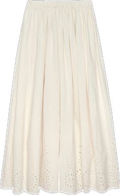 Chic Summer Skirt With Cutwork Hem, Elegant Broderie Anglaise Bottoms For Spring, Casual Broderie Anglaise Bottoms For Spring, Spring Broderie Anglaise Bottoms For Daywear, Spring Cotton Bottoms With Broderie Anglaise, Casual Spring Bottoms With Cutwork Hem, Casual Cotton Bottoms With Broderie Anglaise, Cream Full Gathered Skirt, Chic Broderie Anglaise Skirt For Summer