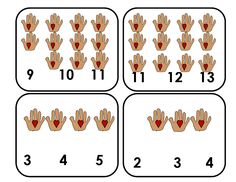 four squares with numbers and hearts on them to show how many hands are in each square