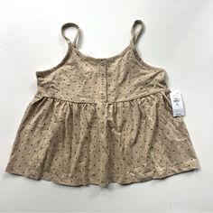 Nwt. Soft Knit Tank Top. Round Neck With Henley Button Placket. Spaghetti Straps. Shirring At Peplum Waist. Tan With Blue Stars. Perfect For Summer Or 4th Of July. Gap Medium (8). Beige Tops For Summer Playwear, Casual Beige Tops For Playwear, Cute Cotton Tops With Button Closure, Beige Cotton Tops For Playwear, Cute Sleeveless Buttoned Tops, Summer Buttoned Tops By Gap, Gap Cotton Tops For Summer, Cute Cotton Tops With Buttons, Beige Tops For Spring Playwear