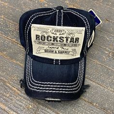 Rockstar Patch Navy Rugged Ball Cap At The Store, Vintage Hat, Denim And Supply, Ball Cap, Back Strap, Hats Vintage, One Size Fits All, Pick Up, Lake