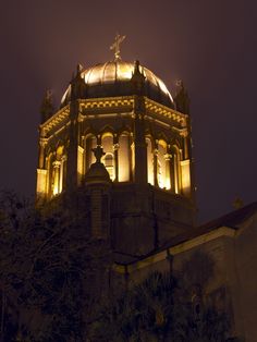 a building with a dome lit up at night