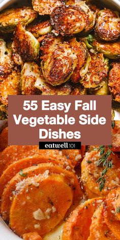 an image of vegetable side dishes with text overlay