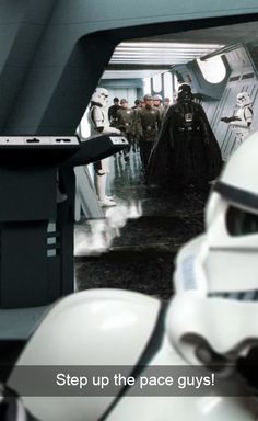 a star wars scene with stormtroopers in the background