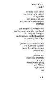 a poem written in black and white with the words, who are you, really?