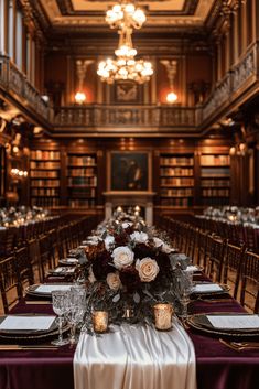 a long table is set up with place settings