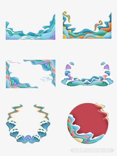 four different types of paper cutouts with wavy lines and shapes on the bottom half