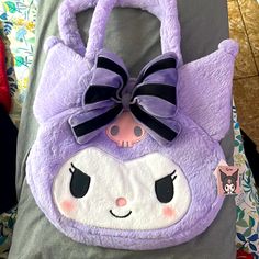 Sanrio Kuromi Shoulder Plush Bag Kawaii Purple Shoulder Bag For Travel, Purple Kawaii Shoulder Bag For Travel, Kawaii Purple Bag For Everyday Use, Kawaii Purple Bag For Daily Use, Purple Kawaii Bags For Everyday Use, Purple Kawaii Bag For Daily Use, Purple Kawaii Shoulder Bag, Purple Handheld Bag With Large Capacity, Purple Satchel Shoulder Bag With Large Capacity